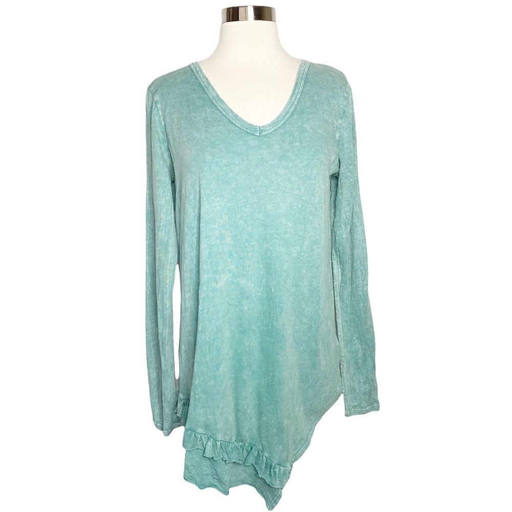 143 Story by Line Up Womens Mint Green Asymmetrical Ruffle Long Sleeve Top M